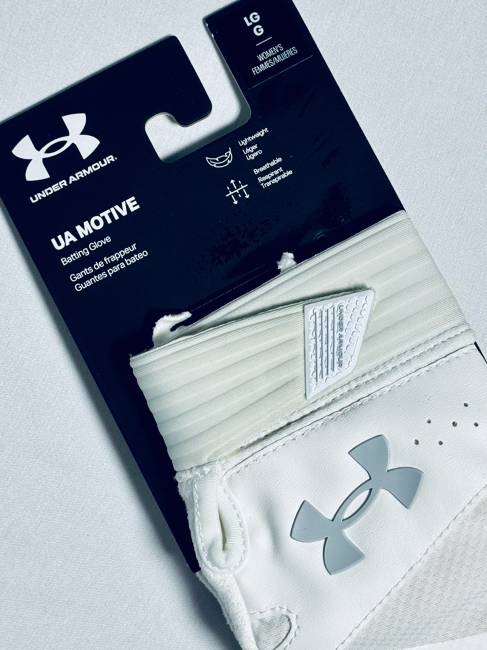 Under Armour Motive Softball Batting Gloves Women's Large White Halo Gray NEW